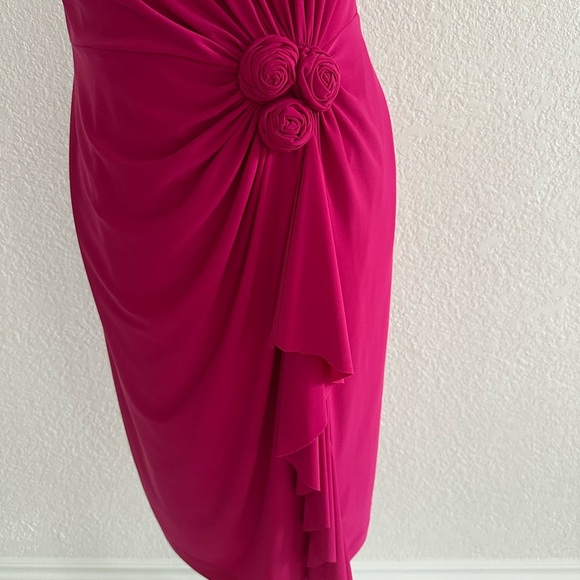 Jones New York Fuchsia Draped Sheath Dress Rosette Detail Size 6 - Picture 4 of 6